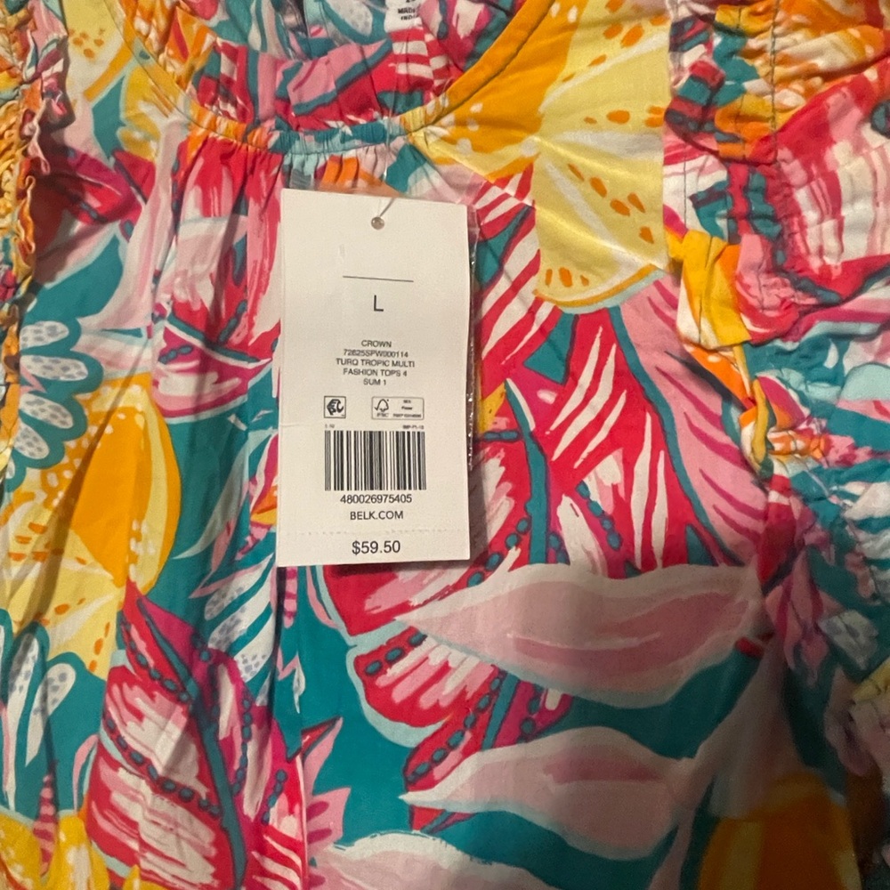 Crown & Ivy Colorful Ruffle Sleeve Top - Picture 2 of 5